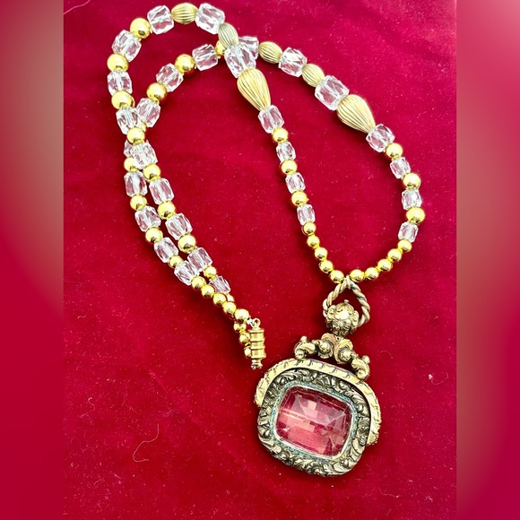 Vintage Citrine Pendant and Quartz Crystal Necklace